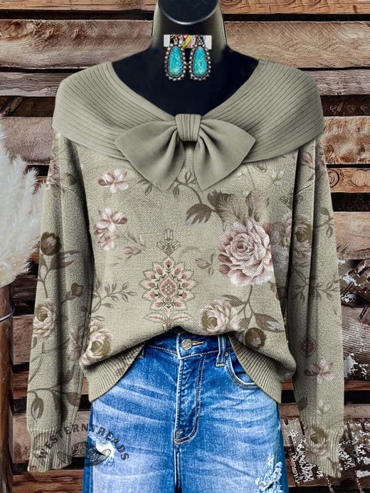 Women's Vintage Floral Print Casual Sweater