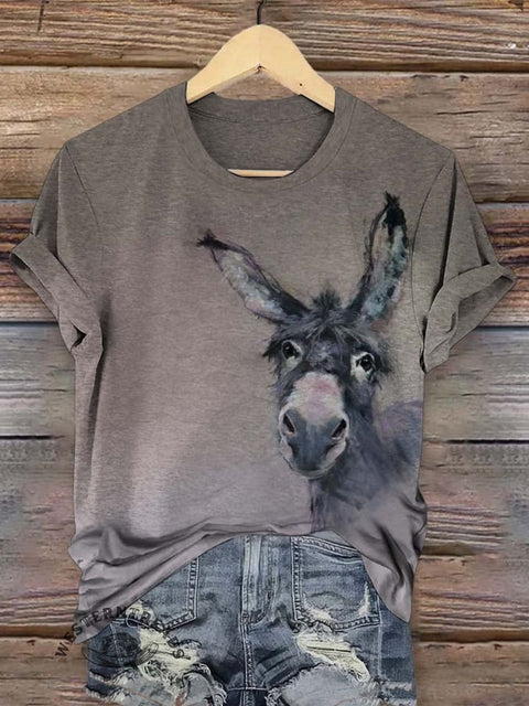Retro Donkey Art Print Casual T-shirt
