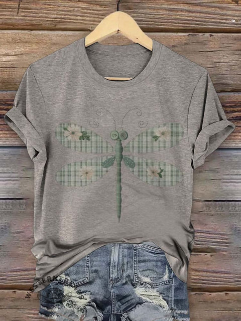 Retro Dragonfly Art Print Casual T-shirt