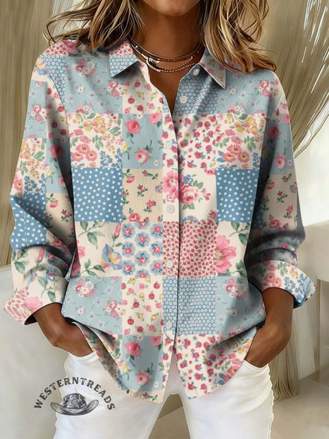 Women's Retro Pastoral Floral Print Casual Cotton Shirt