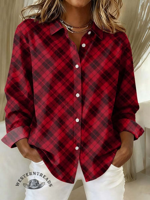 Women's Retro Plaid Print Casual Cotton Shirt