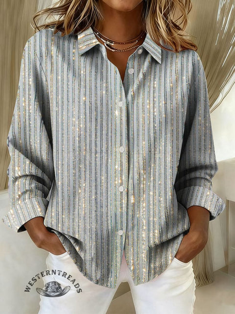 Women's Retro Christmas Stripes Print Casual Cotton Shirt