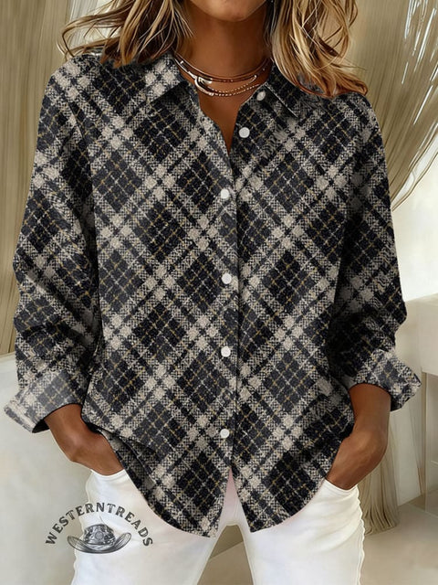 Women's Retro Plaid Print Casual Cotton Shirt