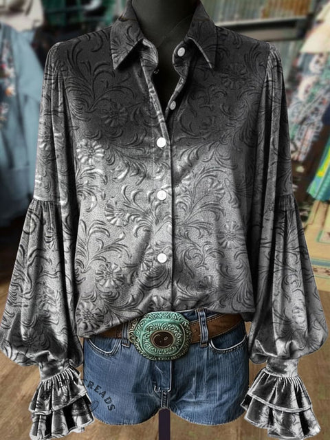 Women's Retro Floral Print Casual Cotton Shirt