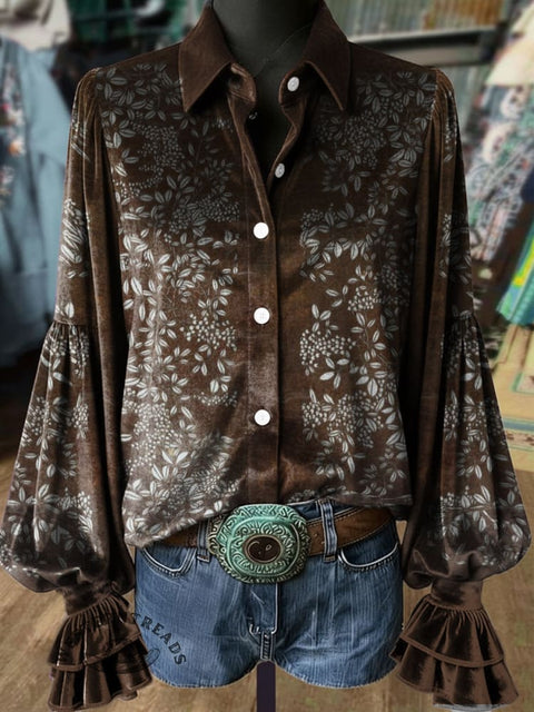 Women's Retro Floral Print Casual Cotton Shirt