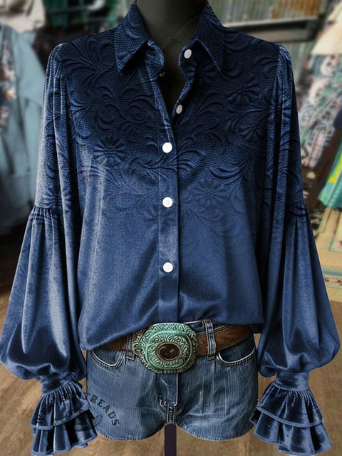 Women's Retro Floral Print Casual Cotton Shirt