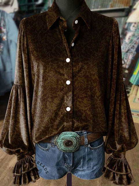 Women's Retro Floral Print Casual Cotton Shirt