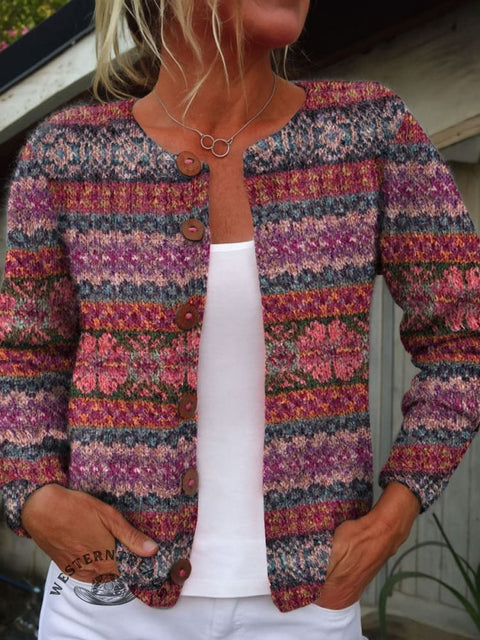 Aztec Print Buttoned Cardigan Sweater