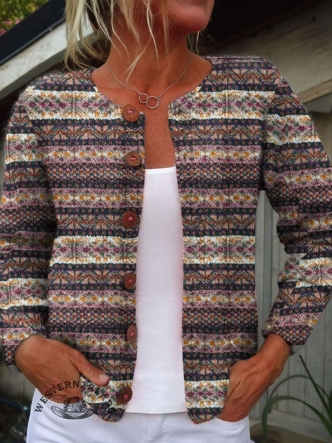 Aztec Print Buttoned Cardigan Sweater