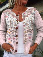 Floral Print Buttoned Cardigan Sweater