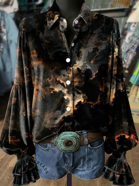 Women's Retro Print Casual Cotton Shirt