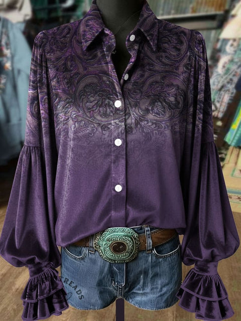 Women's Retro Floral Print Casual Cotton Shirt
