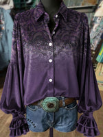 Women's Vintage Floral Print Henley Neck Sweater Top