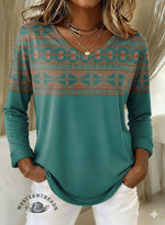 Women's Aztec Print Casual V-neck Long Sleeve T-shirt