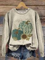 Vintage Pumpkin Art Print Casual Cotton Sweatshirt