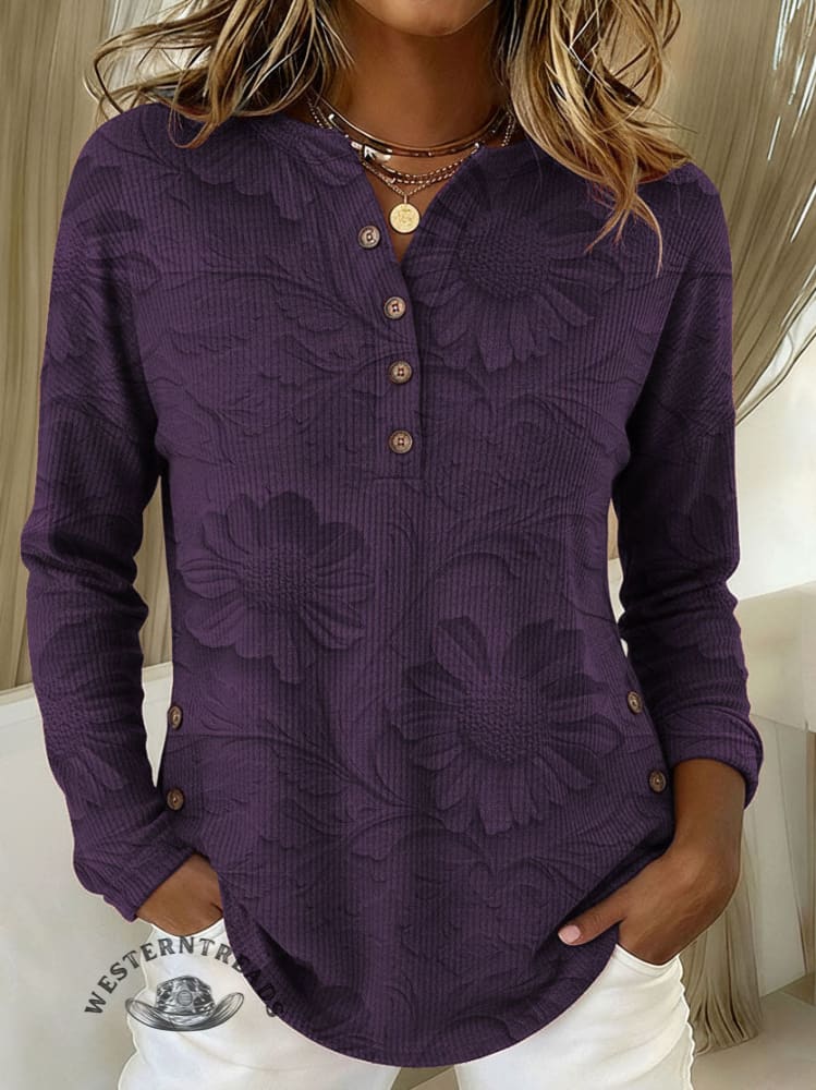 Women's Floral Print Casual Corduroy Cotton Shirt