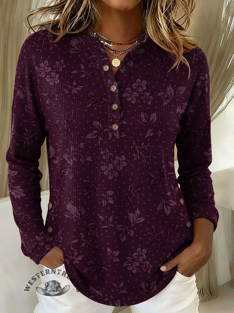 Women's Floral Print Casual Corduroy Cotton Shirt