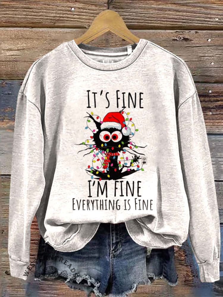Vintage Christmas Art Print Casual Cotton Sweatshirt