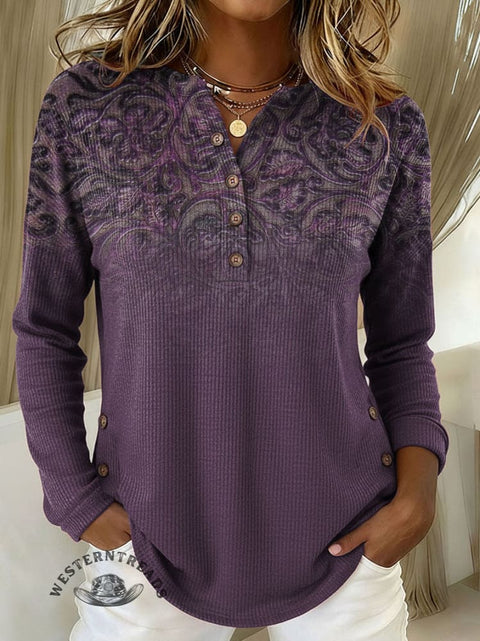 Women's Floral Print Casual Corduroy Cotton Shirt