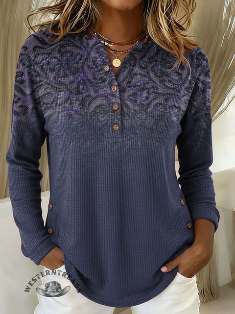 Women's Floral Print Casual Corduroy Cotton Shirt