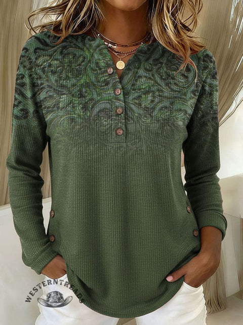 Women's Floral Print Casual Corduroy Cotton Shirt