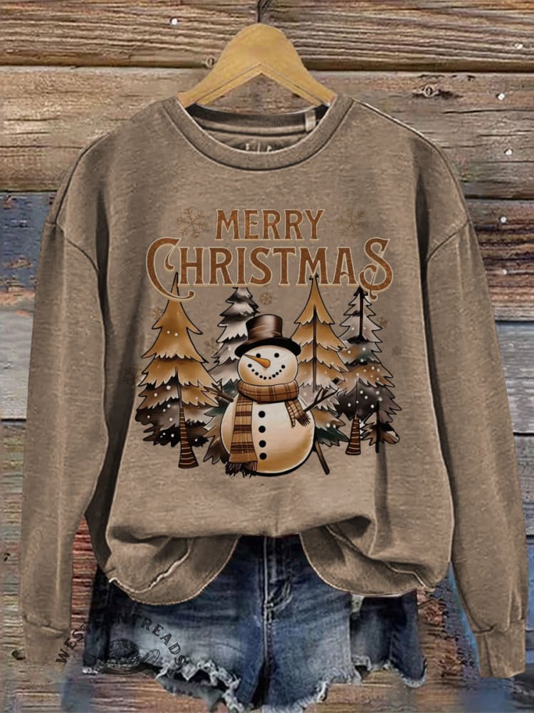 Vintage Christmas Pattern Casual Cotton Sweatshirt