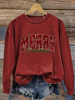 Vintage Christmas Pattern Casual Cotton Sweatshirt
