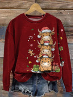 Vintage Christmas Pattern Casual Cotton Sweatshirt