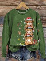 Vintage Christmas Pattern Casual Cotton Sweatshirt