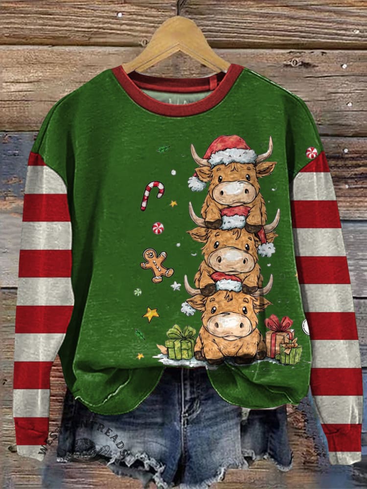 Vintage Christmas Pattern Casual Cotton Sweatshirt