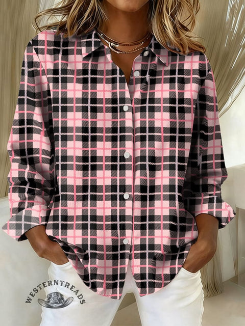 Women's Retro Plaid Print Casual Cotton Shirt