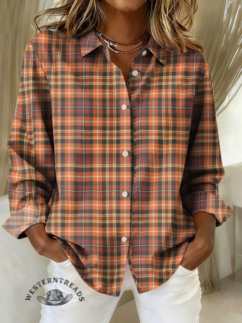 Women's Retro Plaid Print Casual Cotton Shirt