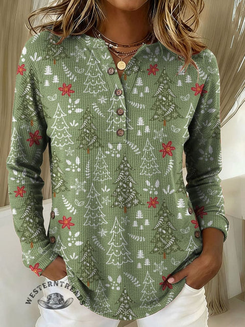Women's Christmas Print Casual Cotton Shirt