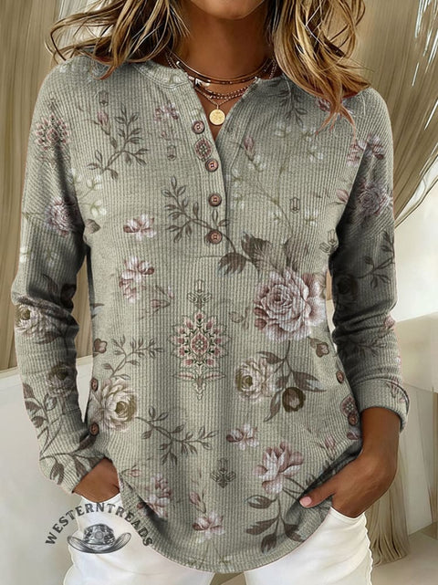 Women's Floral Print Casual Cotton Shirt