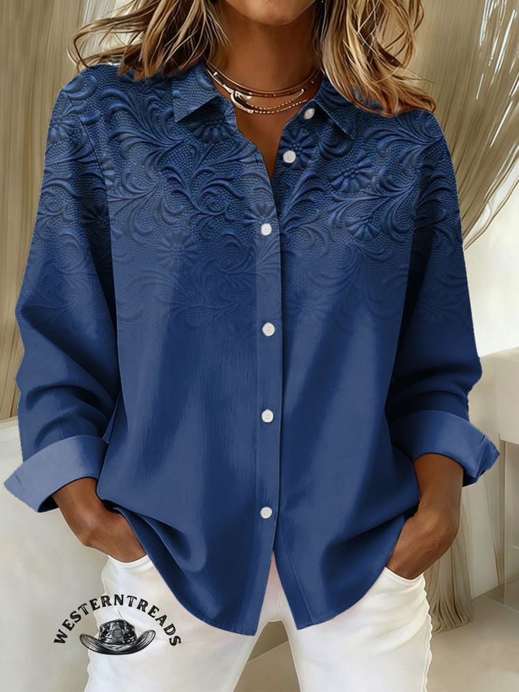 Women's Retro Floral Print Casual Cotton Shirt