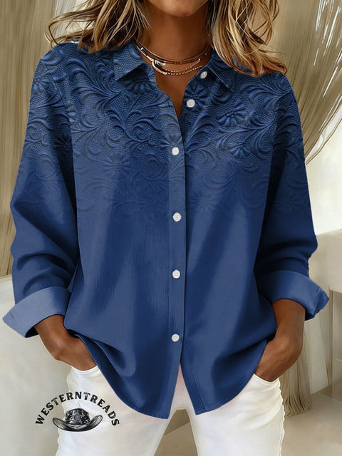 Women's Retro Floral Print Casual Cotton Shirt