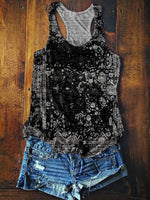 Women's Vintage Black Ethnic V-neck Casual T-Shirt