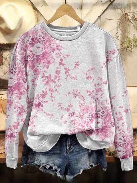Flower Print Casual Cotton Sweatshirt