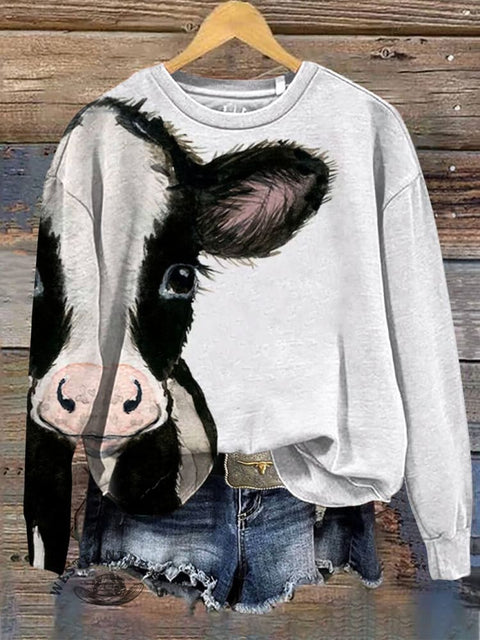 Cute Cow Print Women's V-neck Casual T-Shirt