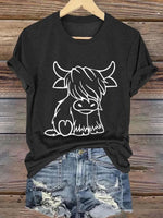 Women's Western Highland Cow printed casual T-shirt