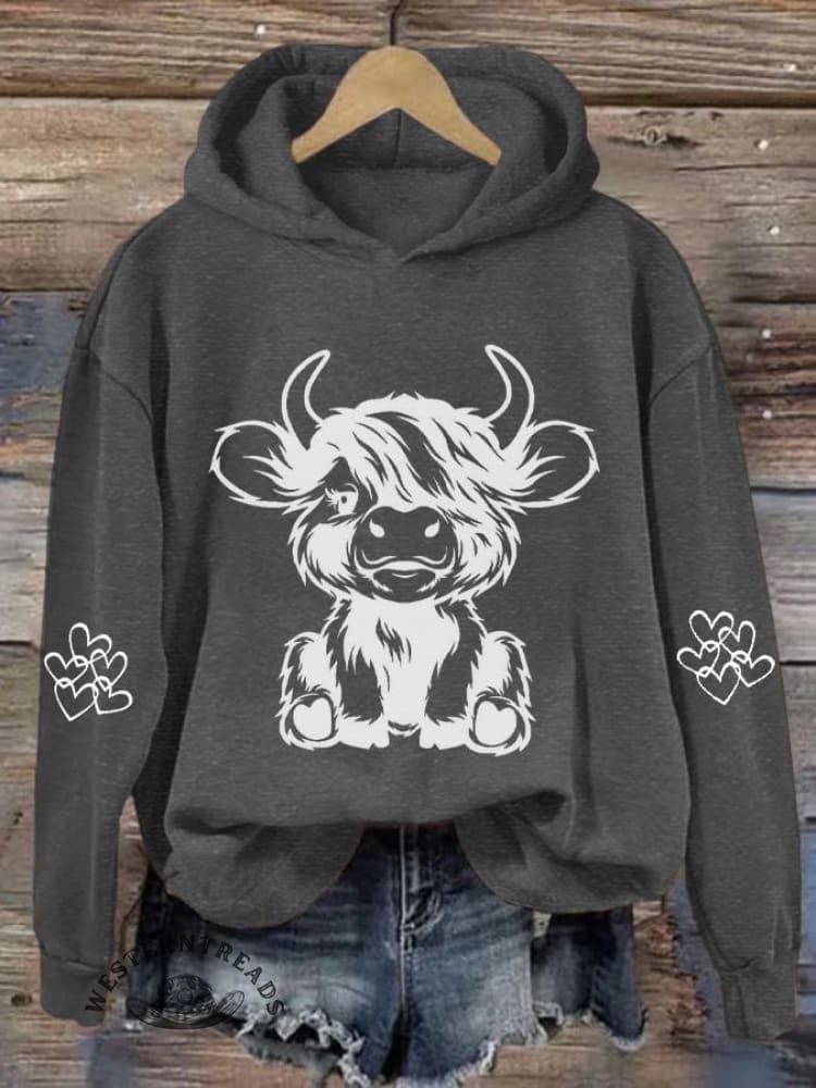 Women's Highland Cow Casual Hoodie Sweatshirt
