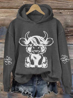 Women's Highland Cow Casual Hoodie Sweatshirt