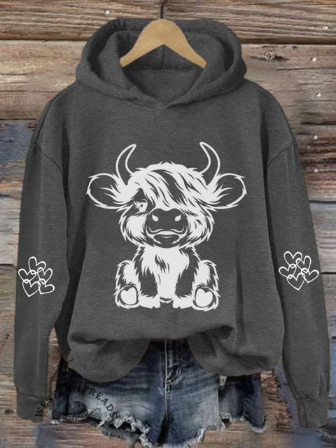 Women's Highland Cow Casual Hoodie Sweatshirt