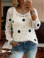 Vintage Western Art Soft Casual Crocheted Flowers Shirt