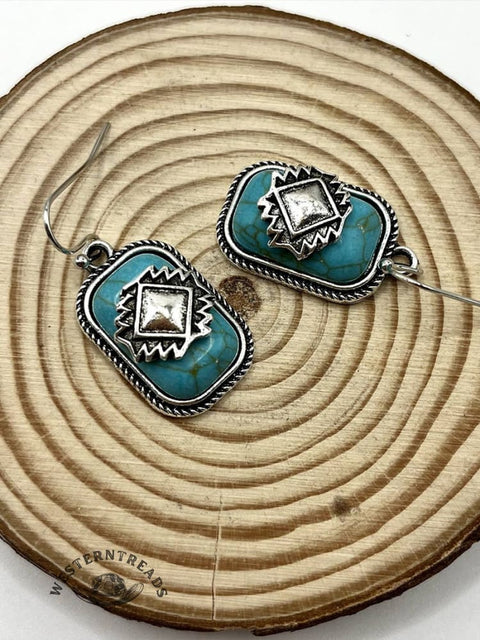 Retro Geometric Earrings with Turquoise Inlays