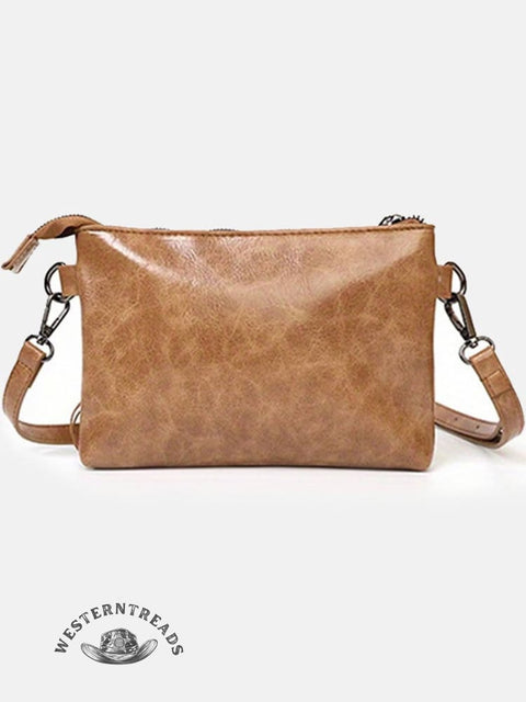 PU Genuine Leather Printed Bohemian Fringed Crossbody Bag