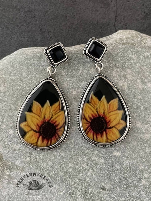 Retro Sunflower Waterdrop Bohemian Stud Earrings