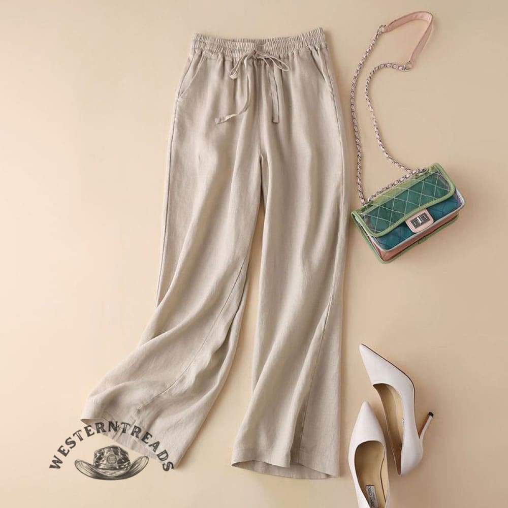 Solid Color Cotton Linen High Waist Straight-Leg Casual Pants