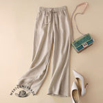 Solid Color Cotton Linen High Waist Straight-Leg Casual Pants
