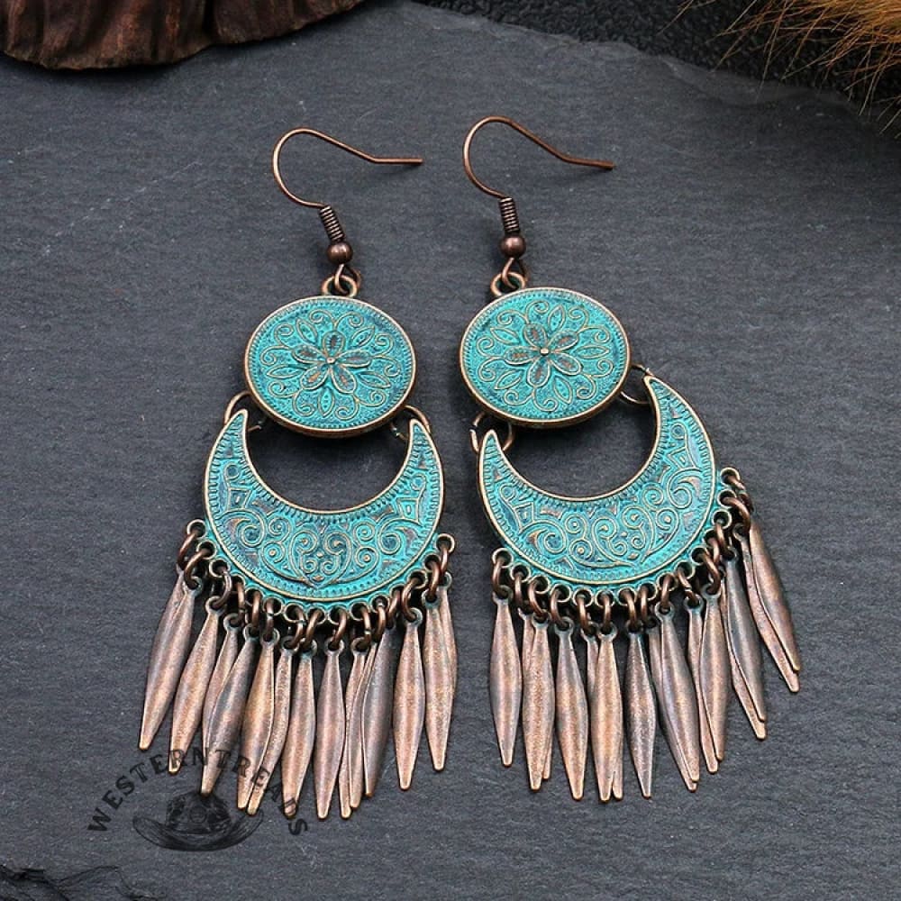 Women's Bohemian Flower Crescent Tassel Tassel Earrings